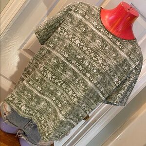 VINTAGE Basic Editions Green Patterned Short Sleeve Top
